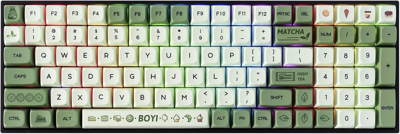Boyi TK96 Full Size Wireless RGB Mechanical Keyboard,BT5.0/2.4Ghz/Type-C Wired Hot Swap Gasket 4000mAh Rechargeable Matcha Green XDA PBT Keycaps Gaming Keyboard with Gateron Yellow Switch - Image 1